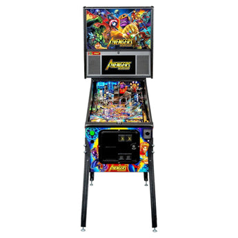 Fliper Stern Avengers: Infinity Quest pinball machine featuring colorful Marvel superheroes artwork on the playfield.