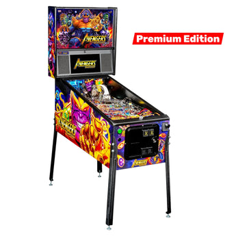 Fliper Stern Avengers: Infinity Quest pinball machine in Premium Edition featuring Marvel superheroes and colorful artwork.