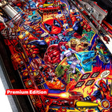 Fliper Stern Deadpool Premium Edition pinball machine playfield featuring vibrant artwork and characters from the Deadpool universe.