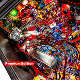 Fliper Deadpool Premium Edition pinball machine playfield with colorful artwork and characters.