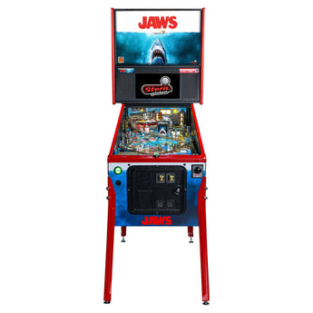 Fliper JAWS 50th Anniversary pinball machine by Stern, featuring a vibrant design and classic gameplay.