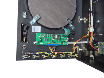 Internal view of Euroclas & Co. d.o.o. Cyberdine Spider electronic dartboard showing circuit board and wiring