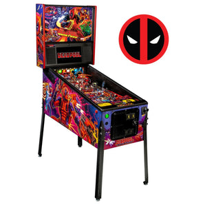 Fliper Deadpool pinball machine by Stern, colorful design featuring Deadpool and vibrant artwork with gaming elements.