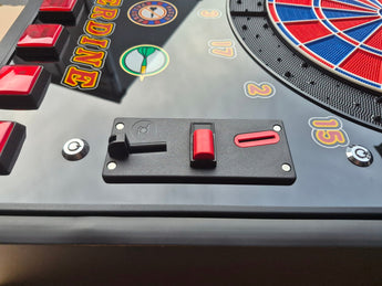 Euroclas & Co. d.o.o. Cyberdine Spider electronic dartboard with red and blue segments, coin slot, and control buttons.