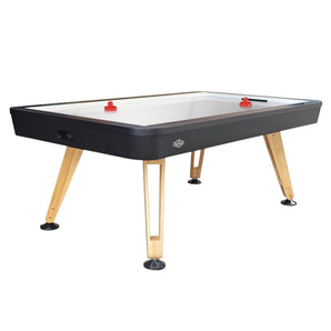 Euroclas & Co. d.o.o. Buffalo Lifestyle 7 ft air hockey table with matte black frame and solid wood angled legs.