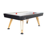 Euroclas & Co. d.o.o. Buffalo Lifestyle 7 ft air hockey table with matte black frame and solid wood angled legs.
