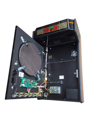 Euroclas & Co. d.o.o. Cyberdine Spider wall-mounted electronic dartboard with open casing showing internal components.