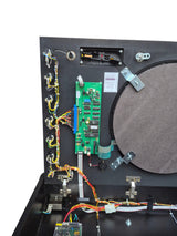 Internal view of Euroclas & Co. d.o.o. Cyberdine Spider electronic dartboard showing circuit board and wiring