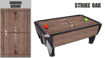 Euroclas & Co. d.o.o. SAM Free Edition Strike Oak air hockey table with wood grain finish and black accents.