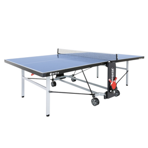 Euroclas & Co. d.o.o. Sponeta S5-73e blue outdoor table tennis table with a 6mm melamine surface and folding frame.